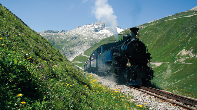 Dampfbahn Furka-Bergstrecke zwischen Gletsch und Muttbach, Walli